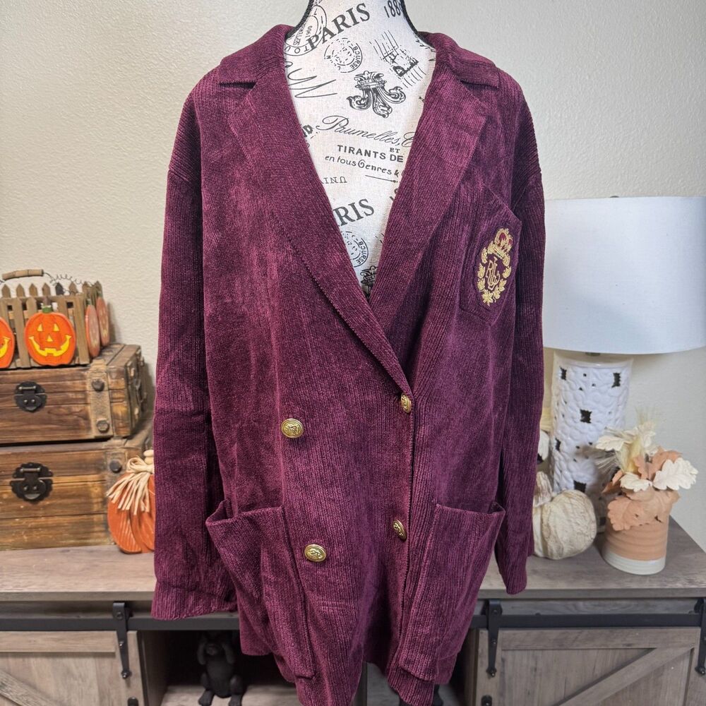 VTG Lauren Ralph Lauren Worsted Wool Corduroy Double Breasted Blazer L/XL Crest - Picture 6 of 12